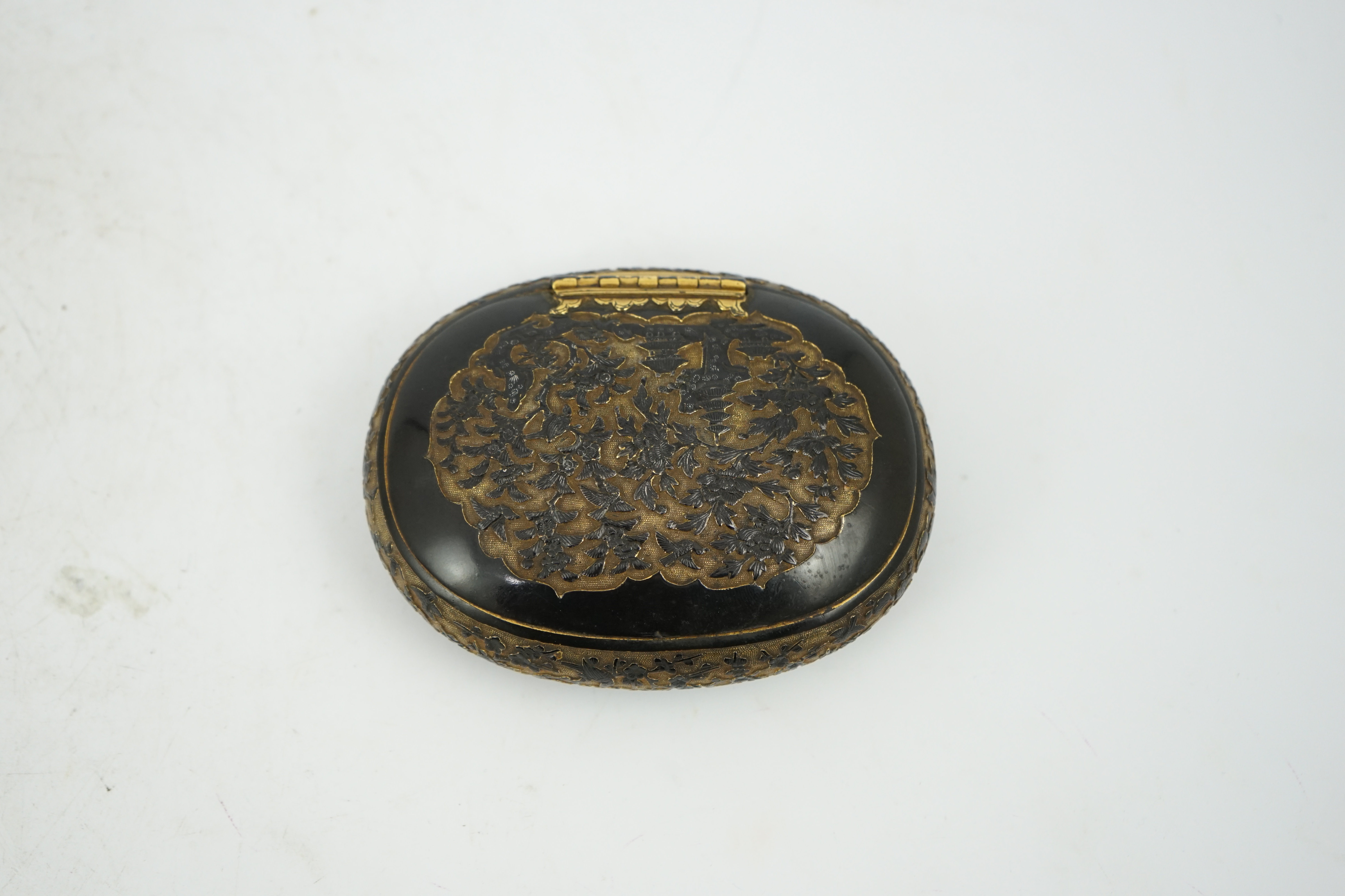 A Japanese export gilt bronze Sawasa oval tobacco box, 18th century